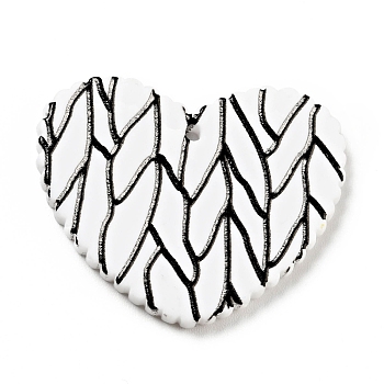 Printed Acrylic Pendants, Heart with Branch Pattern, Black, 26x31.5x2mm, Hole: 1.5mm