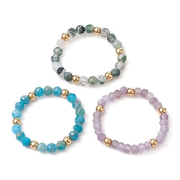 3Pcs 3 Style Natural Mixed Gemstone Round Beaded Stretch Rings Set, Stackable Rings, Inner Diameter: 20mm, 1Pc/style