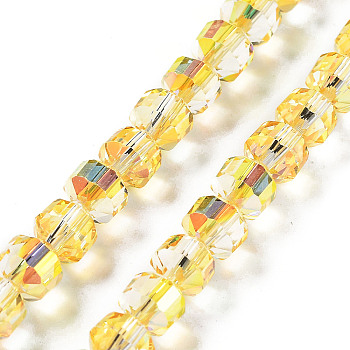 Electroplate Rondelle Glass Beads Strands, Full Plated, Faceted, Gold, 7.5x7mm, Hole: 1.4mm, about 70pcs/strand, 19.69''(50cm)