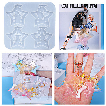Christmas Theme DIY Keychain Silicone Molds, Resin Casting Molds, For UV Resin, Epoxy Resin Jewelry Making, Star, White, 158x142x6.5mm, Hole: 3.5mm, Inner Diameter: 66.5x64mm