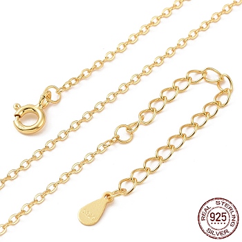 925 Sterling Silver Chain Necklace, Flat Cable Chains, with S925 Stamp, Long-Lasting Plated, Real 18K Gold Plated, 16.22 inch(41.2cm)
