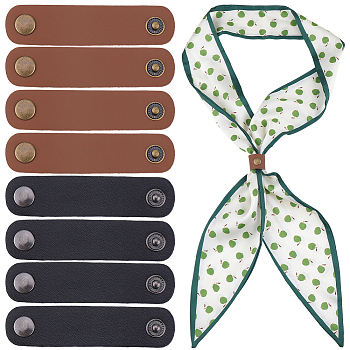 8Pcs 2 Colors PU Leather with Brass Scarf Buckle, Scarf Clips, Shawl Neckerchief Holder For Women Men, Mixed Color, 78x19x5mm, 4pcs/color
