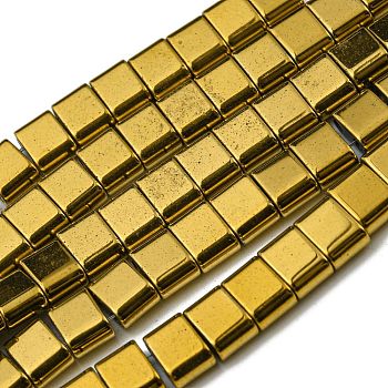 Electroplated Non-magnetic Synthetic Hematite Beads Strands, Rectangle, 2-Hole, Goldenrod, 6x4x3mm, Hole: 1.2mm, about 95pcs/strand, 15.35 inch(39cm)