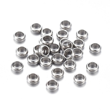 201 Stainless Steel Spacer Beads, Rondelle, Stainless Steel Color, 3x1mm, Hole: 2mm