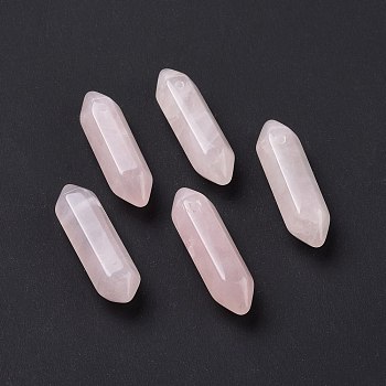 Natural Rose Quartz Terminal Pointed Pendants, Faceted Bullet Charm, 30~35x8~9x8~9mm, Hole: 1.4mm