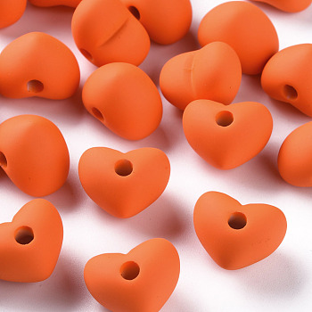 Acrylic Beads, Rubberized Style, Half Drilled Beads, Heart, Dark Orange, 14.5x18.5x13.5mm, Hole: 3.5mm