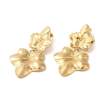 Leaf 304 Stainless Steel Stud Earrings, Dangle Earrings for Women, Golden, 52.5x31mm