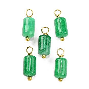 Natural Green Jade Cloumn Pendants, Geometric Charms with Golden Tone 304 Stainless Steel Loops, 17.5x6x6mm, Hole: 2mm