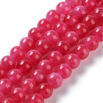 Dyed Natural Malaysia Jade Beads Strands, Round, Cerise, 6mm, Hole: 1mm, about 31pcs/strand, 7.48 inch(19cm)