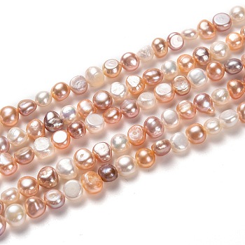 Natural Cultured Freshwater Pearl Beads Strands, Potato, Mixed Dyed and Undyed, Mixed Color, 5~7x6~8mm, Hole: 0.6mm, about 58pcs/strand, 13.78 inch(35cm)