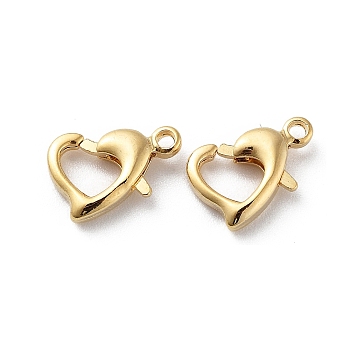 Brass Lobster Claw Clasps, Heart, Real 18K Gold Plated, 10x7x2.5mm, Hole: 1.2mm