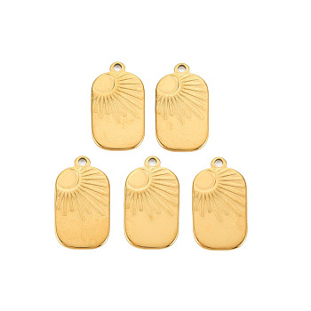 201 Stainless Steel Pendants, Rectangle with Sun, Real 18K Gold Plated, 25x14x1.5mm, Hole: 1.8mm
