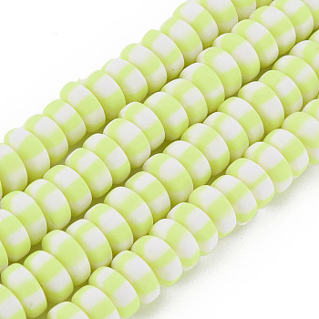 Handmade Polymer Clay Beads Strands, for DIY Jewelry Crafts Supplies, Flat Round, Green Yellow, 6.8~8x3mm, Hole: 1.4mm, about 110~116pcs/strand, 15.75 inch(40cm)
