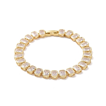 Clear Cubic Zirconia Tennis Bracelet, Brass Rectangle Link Chain Bracelet for Women, Real 18K Gold Plated, 6-7/8 inch(17.5cm)