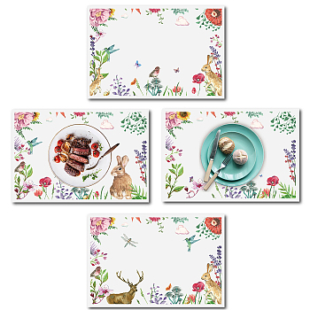 Rectangle with Animal Pattern Cotton Linen Cloth Table Mat, Mint Cream, 45x30cm, 4pcs/set