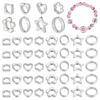 Elite 160Pcs 8 Styles 2-Hole CCB Plastic Beads Frame, Platinum & Silver, 10~15.5x10~16x3.5mm, Hole: 1.6~2mm, 20pcs/style