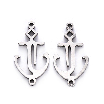 201 Stainless Steel Links, Anchor, Stainless Steel Color, 21x11x1mm, Hole: 1.2mm