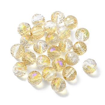 AB Color Plated Glass Beads, Faceted Round, Clear, 8x7mm, Hole: 1.5mm