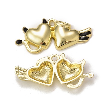 Rack Plating Alloy Enamel Pendants, Golden, Double Heart Charm, Black, 19x39x4mm, Hole: 2mm