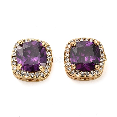 Real 18K Gold Plated Purple Square Brass+Cubic Zirconia Beads
