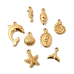 Ocean Theme 201 Stainless Steel Pendants, Mixed Shapes Charm, Golden, 12~21.5x5~14x1.5~5mm, Hole: 1~1.2mm, 8pcs/set(STAS-F348-01D-G)