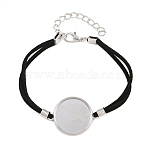 Faux Suede Cord 2-Strand Bracelet Makings, with Flat Round Alloy Trays, Platinum, Black, 180x22.5mm, Inner Diameter: 19.5mm(FB-XCP0001-06)