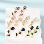 Brass Micro Pave Cubic Zirconia Stud Earrings, Rose Flower, Lead Free & Cadmium Free, Rack Plating, Long-Lasting Plated, Real 18K Gold Plated, Mixed Color, 30x11mm(KK-CBA8324-20G)
