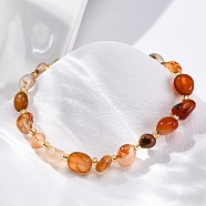 Natural Carnelian Beaded Bracelets for Women, Nuggets, with 201 Stainless Steel Findings, 7-1/2 inch(19.2cm)(G-P563-07P-17)