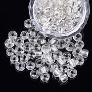 Glass Seed Beads, Silver Lined, Round, Clear, 5~6x3~5mm, Hole: 1.2~2mm, about 2500pcs/bag(SEED-Q025-5mm-C13)