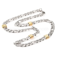 304 Stainless Steel Figaro Chain Necklaces for Women, Golden & Stainless Steel Color, 21.38 inch(54.3cm)(NJEW-G140-12GP)