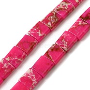 Synthetic Imperial Jasper Beads Strands, 2-Hole, Rectangle, Cerise, 5.5~6x5x2.5mm, Hole: 0.9mm, about 69~70pcs/strand, 15.12~15.2 inch(38.4~38.6cm)(G-F762-A06-01)