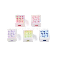 UV Plating Acrylic Beads, Cube with Hounds Tooth Pattern, Mixed Color, 14x14x14mm, Hole: 4mm(OACR-M013-06)