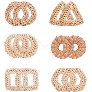 Handmade Reed Cane/Rattan Woven Linking Rings, For Making Straw Earrings and Necklaces, Mixed Shapes, Lemon Chiffon, 12.5x8.5x1.8cm, 6pairs/box(WOVE-PH0001-11)