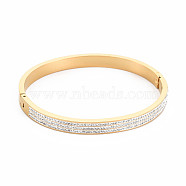 Crystal Rhinestone Triple Line Bangle, Stainless Steel Hinged Bangle with Polymer Clay for Women, Golden, Inner Diameter: 2x2-1/4 inch(5x5.8cm)(BJEW-N017-004LG)