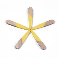 Resin & Walnut Wood Pendants, Teardrop, Yellow, 44x7.5x3mm, Hole: 1.2mm(X-RESI-S358-40E)