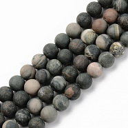 Natural Green Jasper Beads Strands, Frosted, Round, 8mm, Hole: 1mm, about 45~46pcs/strand, 15.16 inch(38.5cm)(G-S369-008C-A)