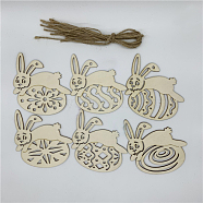 Wooden Cutouts Ornaments, with Jute Twine, Easter Hanging Decorations, for Party Gift Home Decoration, Rabbit with Egg, BurlyWood, 80x80.5x2.5mm(WOOD-TAC0003-69)