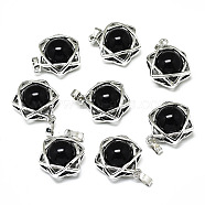 Natural Obsidian Pendants, with Platinum Plated Brass Findings, Star of David, 19x15x10.5mm, Hole: 2.5x4.5mm(G-R485-01A)