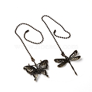 Zinc Alloy Pendant Decorations, with Iron Ball Chains, Butterfly & Dragonfly, Antique Bronze, 355 and 364mm, 2pcs/set(FIND-WH0071-79AB)