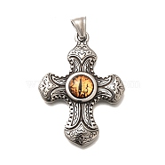 304 Stainless Steel Pendants, with Eye Shape Glass Bead, Cross, 51.5x37x6mm, Hole: 7x4mm(STAS-R140-06AS-03)