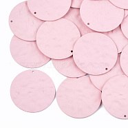 Spray Painted Iron Pendants, Flat Round, Light Coral, 35.5x1.5mm, Hole: 1mm(X-IFIN-S704-19B)