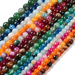 Natural Striped Agate/Banded Agate Beads Strands, Dyed & Heated, Faceted Round, Mixed Color, 8mm, Hole: 1mm, about 46pcs/strand, 14.69~15.16''(37.3~38.5cm)(G-A246-8mm-15)