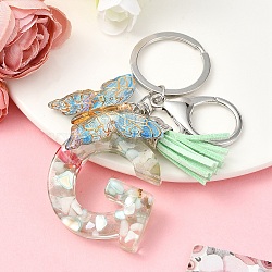 Resin & Acrylic & Faux Suede Tassel Keychain, with Alloy Clasp and Iron Rings, Letter G, 0.9cm(KEYC-YW00126-07)
