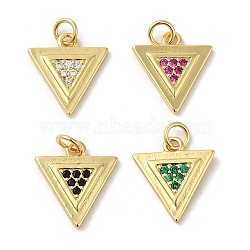 Rack Plating Brass Micro Pave Cubic Zirconia Pendants, Cadmium Free & Lead Free, Long-Lasting Plated, Real 18K Gold Plated, Triangle, Mixed Color, 15.5x14.5x2mm, Hole: 3.2mm(KK-P241-21G)
