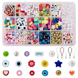 Mobile Phone Strap, Star & Geometry Acrylic/Plastic/Resin Beads, Polymer Clay and Lampwork Beads, for DIY Mobile Phone Strap Making Kits, Mixed Color, 1167pcs/box(DIY-SZ0004-27)