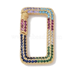 Rack Plating Brass Micro Pave Cubic Zirconia Spring Gate Rings Clasps, Cadmium Free & Lead Free, Long-Lasting Plated, Real 18K Gold Plated, Rectangle, Mixed Color, 26x15x3mm(KK-NH0002-16G-02)