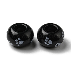 Printed Opaque Acrylic Beads, Large Hole Beads, Round, Black, 14x8.5mm, Hole: 5.8mm(SACR-D006-01B)