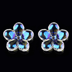 Electroplate Transparent Glass Beads, Flower, Clear AB, 21x21.5x7mm, Hole: 1.8mm(GLAA-T030-01-D01)