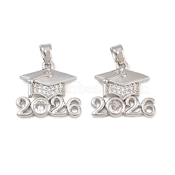 Brass Micro Pave Clear Cubic Zirconia Pendants, 2026 Graduation Cap Charms, Stainless Steel Color, 16x18x3mm, Hole: 3x4.5mm(KK-D223-01P)