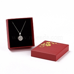Paper with Sponge Mat Necklace Boxes, Rectangle with Gold Stamping Flower Pattern, FireBrick, 8.7x7.7x3.65cm, Inner Diameter: 8.05x7.05cm, Depth: 3.3cm(OBOX-G015-01C)